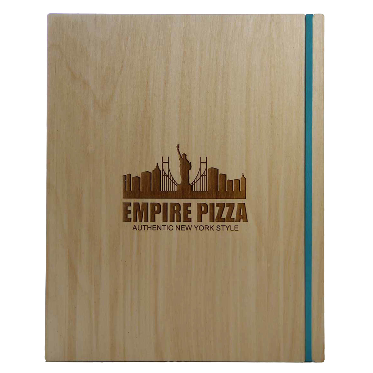 Baltic Birch Menu Board with Vertical Band 8.5x11 in natural finish with laser engraved logo.
