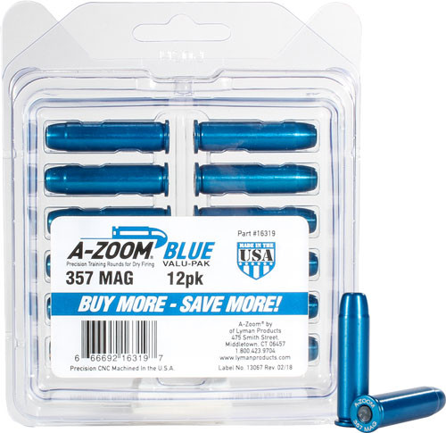 A-zoom METAL SNAP Capacity BLUE .357 Magnum 12-PACK