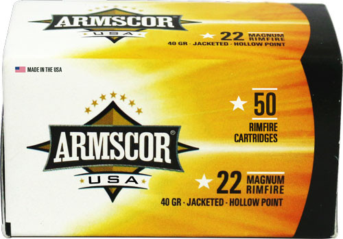 Armscor 22WMR 40GR JHP 1875FPS 50RD 40BX/Case