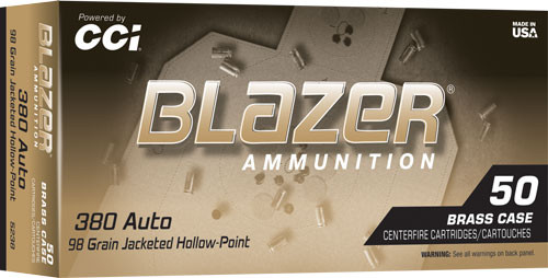 Cci Blazer BRASS 380 ACP 98GR JHP 50RD 20BX/Case