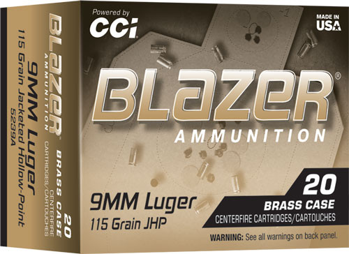 Cci Blazer BRASS 9mm 115GR JHP 20RD 25BX/Case