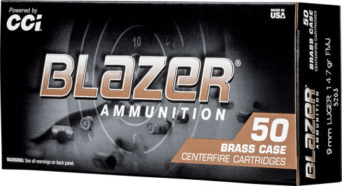 Cci Blazer BRASS 9mm LUGER 147GR FMJ 50RD 20BX/Case