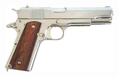 Cimarron 1911A1 45ACP 5" Fixed Sights 8-SHOT Polished Nickel Walnut