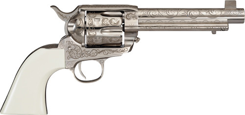 Cimarron BAT Masterson 45LC PW Fixed Sights 5.5" Engraved Nickel