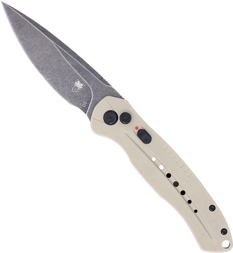 Cobratec Knives Diablo SIDE Button AUTO 3" D2 Flat Dark Earth/STNWSH Black Blade
