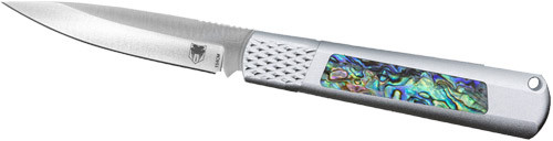 Cobratec Knives Gideon Hidden Release 3" Abalone Inserts Aluminum