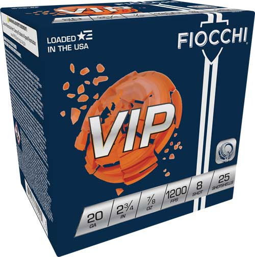 Fiocchi VIP 20GA 2.75" 7/8OZ #8 1200FPS 250RD CASE LOT