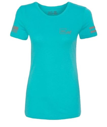 Glock Ladies "GLOCK GIRL FLAG TEE" SHORT Sleeve LG TEAL