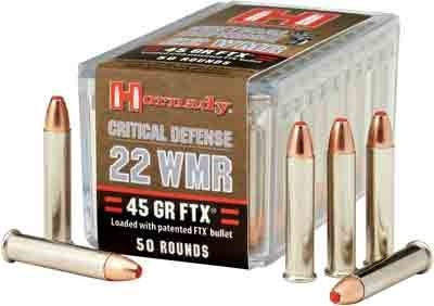 Hornady Critical Defense 22WMR 45GR FTX 1000FPS 50RD 40BX/Case