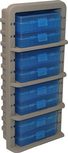 Mtm Ammo Rack with 8 P509M 50RND Flip Top Boxes Clr Blue/dk Eth - 400-Round - Dark Earth/blue