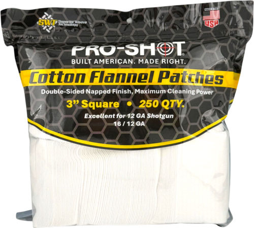 Pro-shot Products SHOT Cleaning PATCH Cotton Flannel 12GA-16GA 3" 250CT