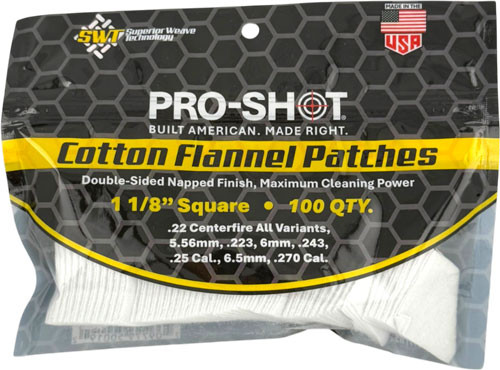 Pro-shot Products SHOT Cleaning PATCH Cotton Flannel .22-.270 1 1/8" 100CT