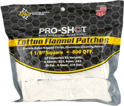 Pro-shot Products SHOT Cleaning PATCH Cotton Flannel .22-.270 1 1/8" 500CT