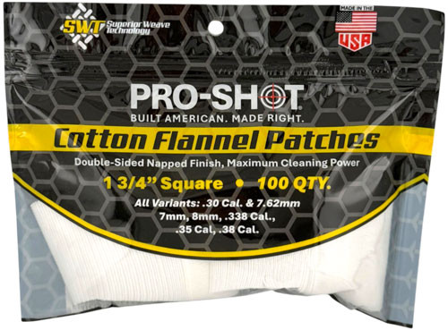 Pro-shot Products SHOT Cleaning PATCH Cotton Flannel .270-.38 1 3/4" 100ct