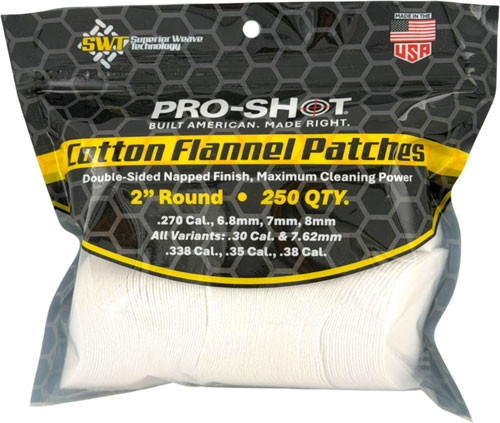 Pro-shot Products SHOT Cleaning PATCH Cotton Flannel .270-.38 2" 250CT