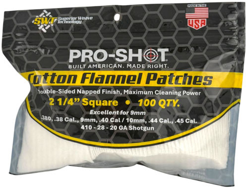 Pro-shot Products SHOT Cleaning PATCH Cotton Flannel .38-.45 2 1/4" 100CT