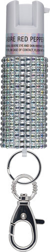 Sabre Jeweled Pepper SPRAY With SNAP Clip/twist LOCK Silver