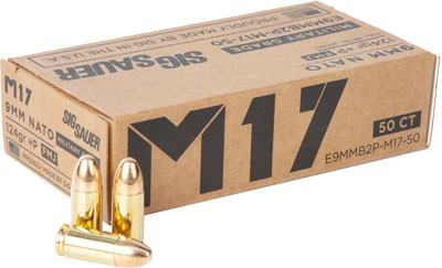 Sig Sauer AMMO 9mm 124GR +P ELITE BALL M17 FMJ 50RD 10BX/Case