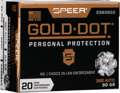 Speer GOLD DOT 380 ACP 90GR GDHP 20RD 10BX/Case