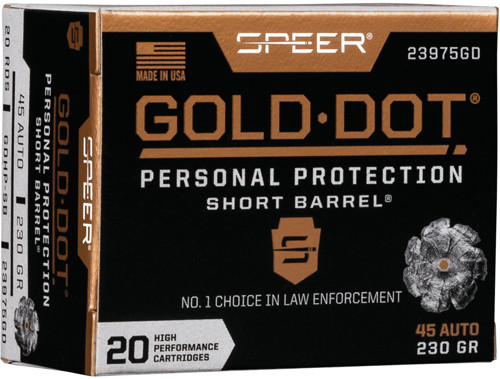 Speer GOLD DOT 45 ACP 230GR GDHP SHORT Barrel 20RD 10BX/Case