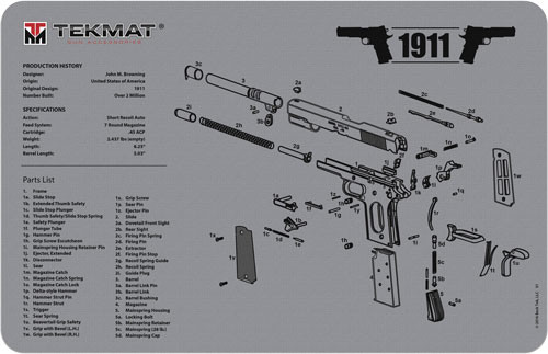 Tekmat Armorers BENCH Matte 11"X17" 1911 Pistol GREY