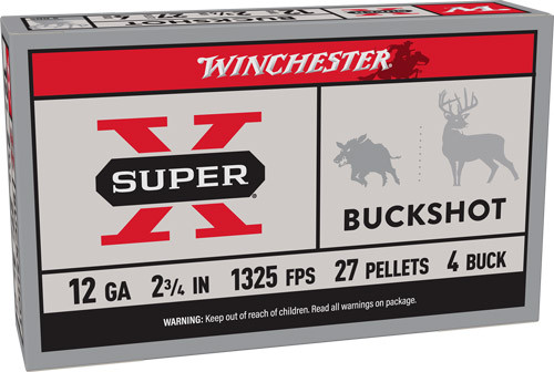 Winchester Ammunition Super-x 12GA 2.75" #4 BUCK 27 Pellets 5RD 50BX/Case
