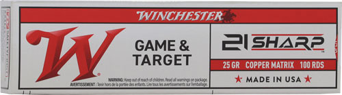 Winchester Ammunition USA 21 SHARP 25GR LEAD FREE 1725FPS 100RD 20BX/C