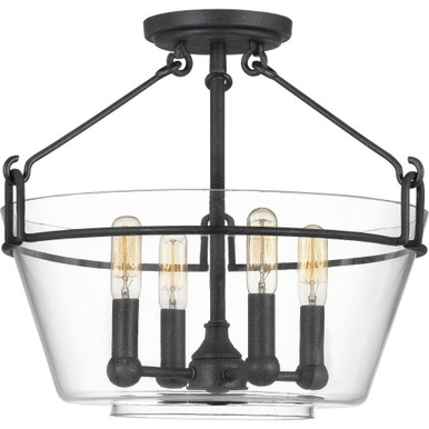 Wells 4 Light 16.5 Inch Wide Semi Flush Mount by Quoizel - WEL1717GK