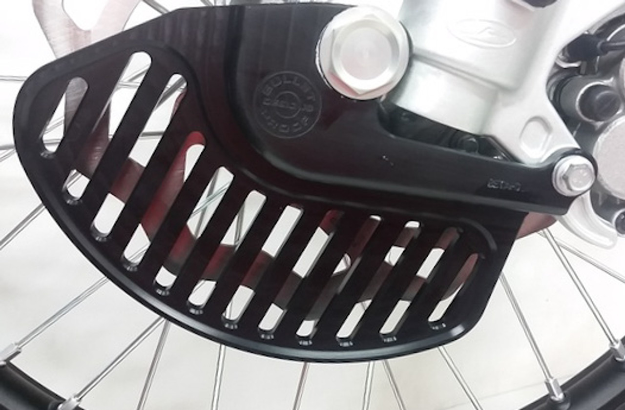 Front Brake Disc Guard, 2019+, Red Heavy-Duty Billet Aluminum design Protect the front disc from impacts Available in raw silver, or anodized Red, Black, or Blue