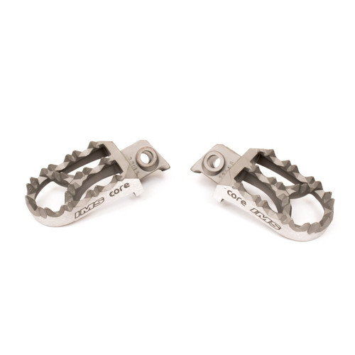 IMS Core MX Footpegs. Made from precision machined & finished Stainless Steel Core MX pegs are shorter than the Core Enduro pegs. Core MX have a wider platform than stock Narrower peg/bike width enables more clearance in tight terrain. Available in IMS Standard tooth sharpness only. IMS Lifetime Warranty. Made in the USA. IMS Core MX Footpegs. Made from precision machined & finished Stainless Steel Core MX pegs are shorter than the Core Enduro pegs. Core MX have a wider platform than stock Narrower peg/bike width enables more clearance in tight terrain. Available in IMS Standard tooth sharpness only. IMS Lifetime Warranty. Made in the USA.