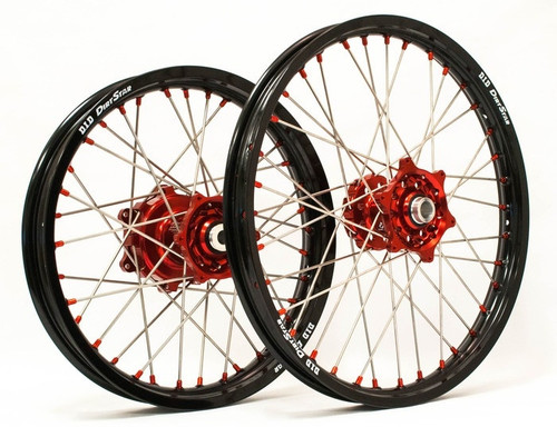 Dubya Wheel Set,125 RR, Red Hub, Black Rim, Red Nips Dubya Front & Rear wheelset with Talon red billet hubs DID DirtStar 21" x 1.6" front rim, Excel 18" x 1.85" rear rim Red hubs, black rims, stainless spokes, red spoke nipples Narrower 18" x 1.85" rear rim is specific to '15+ XTrainer & '18+ 125 RR stock rear rim size Also fits any 2013+ RR & 2014+ RS/RR-S Dubya Wheel Set,125 RR, Red Hub, Black Rim, Red Nips Dubya Front & Rear wheelset with Talon red billet hubs DID DirtStar 21" x 1.6" front rim, Excel 18" x 1.85" rear rim Red hubs, black rims, stainless spokes, red spoke nipples Narrower 18" x 1.85" rear rim is specific to '15+ XTrainer & '18+ 125 RR stock rear rim size Also fits any 2013+ RR & 2014+ RS/RR-S