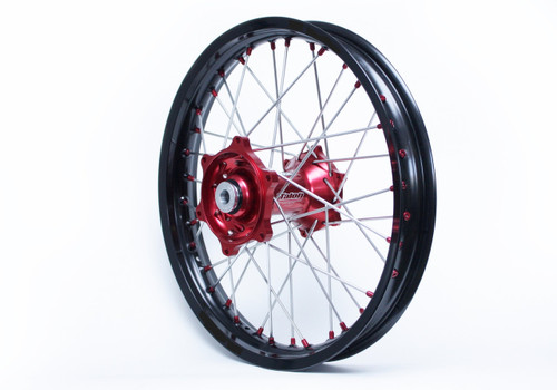 Dubya Wheel Set,125 RR, Red Hub, Black Rim, Red Nips Dubya Front & Rear wheelset with Talon red billet hubs DID DirtStar 21" x 1.6" front rim, Excel 18" x 1.85" rear rim Red hubs, black rims, stainless spokes, red spoke nipples Narrower 18" x 1.85" rear rim is specific to '15+ XTrainer & '18+ 125 RR stock rear rim size Also fits any 2013+ RR & 2014+ RS/RR-S