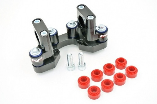 BRP Rubber Mounted Handlebar Clamp, 13+ RR 2-Stroke Adapter uses (8) Urethane bushings to isolate vibration & reduce rider fatigue SUB adapter mounts to existing rear bar mount holes to run in position 3 Creates approx 1" taller bar position, lower bend bars can be used to compensate for height BRP Rubber Mounted Handlebar Clamp, 13+ RR 2-Stroke Adapter uses (8) Urethane bushings to isolate vibration & reduce rider fatigue SUB adapter mounts to existing rear bar mount holes to run in position 3 Creates approx 1" taller bar position, lower bend bars can be used to compensate for height