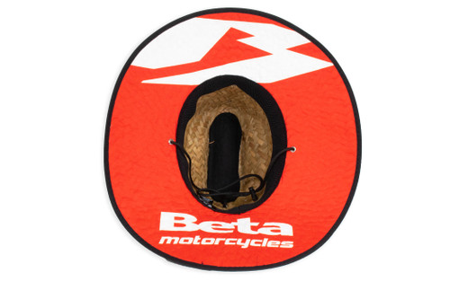 Beta Motorcycles Woven Sun Hat. This hat is a one size fits all with an adjustable draw string to ensure fitment. The underside features the classic Beta "B" Logo as well as "Beta Motorcycles". One size fits all.