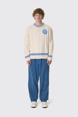 PAL Sporting Goods Bye Cable Knit Wool Cricket Sweater PALAW25082 120 Ecru/marshmallow blue