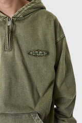 Brams Fruit Cut & Sew Quarter Zip Hoodie Washed Olive Green