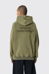 Brams Fruit Cut & Sew Quarter Zip Hoodie Washed Olive Green