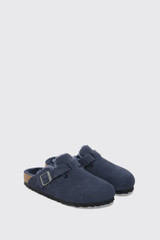 Birkenstock Boston Shearling Suede Leather Narrow Fur New Navy