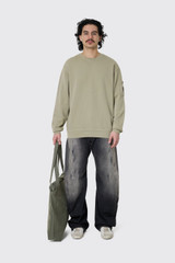 C.P. Company Cotton Diagonal Fleece Crewneck Lens  Moss Gray