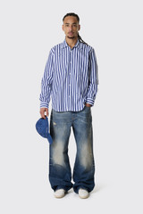 POP Trading Company Trading Logos Stripe Shirt POPSS26_03-009 Navy/White