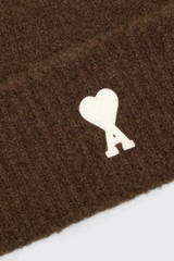 AMI Paris Paris Quota Beanie With Ami de Coeur UBO005.KN0135 A362 Marron Chocolate/Ecru