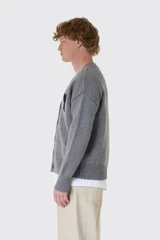 AMI Paris Paris Quota V Neck Cardigan  UKC367.018 A273 Gris Cendre Chine/Noir