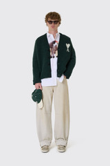 AMI Paris Paris Quota V Neck Cardigan with de Coeur UKC365.KN0135 A279 Vert Bouteille/Ecru