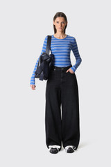 GANNI Soft Cotton Rib Stripe LS A1040453 ZWF Nouvean Navy