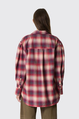 GANNI Cotton Flannel Check Pleated Sleeve Shirt A1040415 266 Raspberry Wine