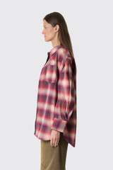 GANNI Cotton Flannel Check Pleated Sleeve Shirt A1040415 266 Raspberry Wine