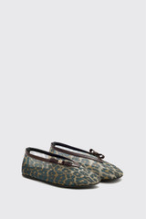GANNI Jenny Ballerina Printed Mesh Bow D1020011 859 Almond Milk
