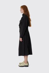 GANNI Stretch Cotton Long Utility Dress A1030742 Black 099