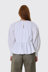 GANNI Compact Poplin Gathered Peplum Blouse A1040500 Bright White 151