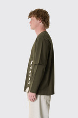 Simone Rocha Lace Up Hem Layered Long Sleeve T-Shirt 5478 0562 Khaki/Ecru